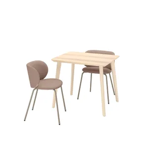 IKEA LISABO ЛІСАБО / KRYLBO КРЮЛБУ, стіл+2 стільці, шпон ясена / Тонеруд темно-бежевий, 88 см 295.355.39 фото