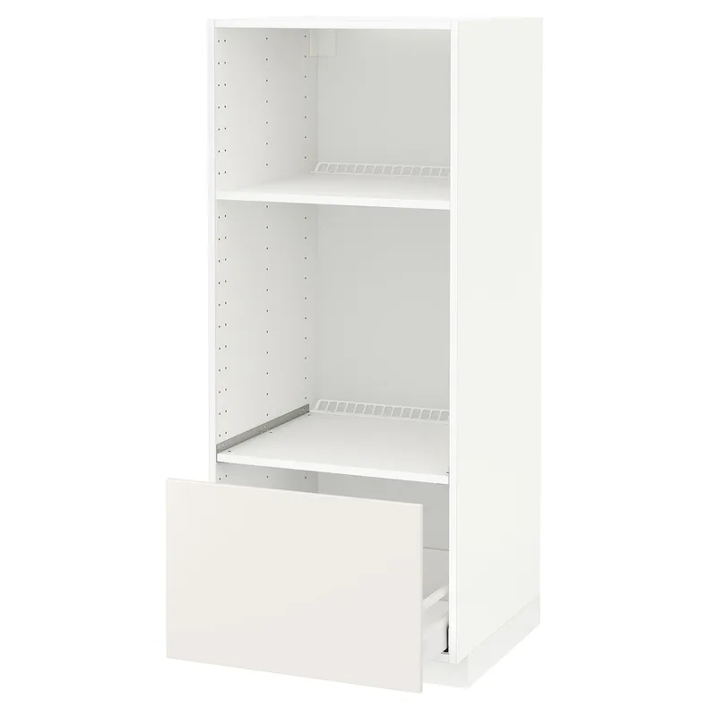 IKEA METOD МЕТОД / MAXIMERA МАКСИМЕРА, высокий шкаф с ящиком д / духовки / СВЧ, белый / белый, 60x60x140 см 599.237.12 фото №1