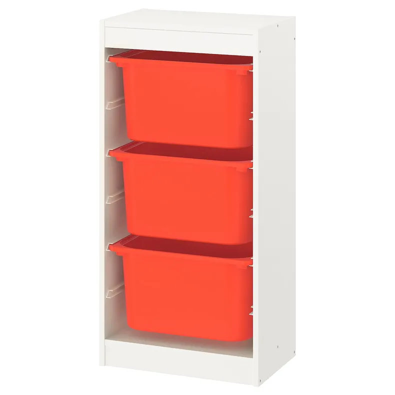 IKEA TROFAST ТРУФАСТ, комбінація для зберіган +контейнери, білий / помаранчевий, 46x30x94 см 893.359.81 фото №1