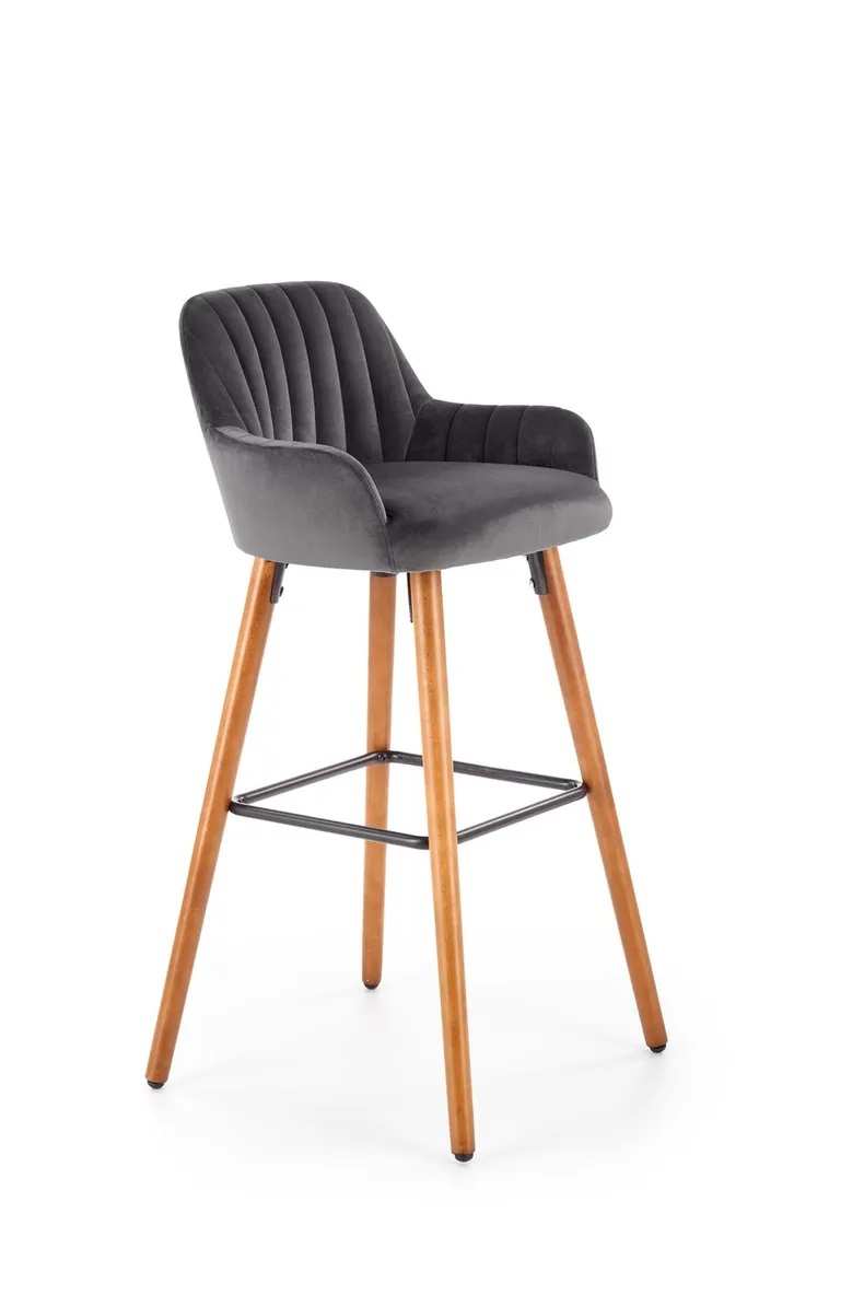 Барний стілець оксамитовий HALMAR H93 Velvet, ніжки - горіх, оббивка - темно-сірий фото №1