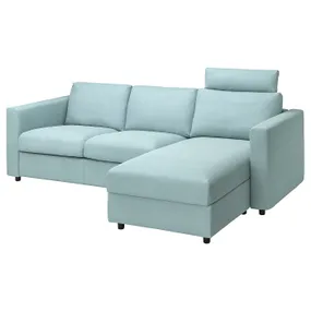 IKEA VIMLE ВИМЛЕ, 3-местный диван с козеткой, с подголовником Saxemara/светло-голубой 993.991.33 фото
