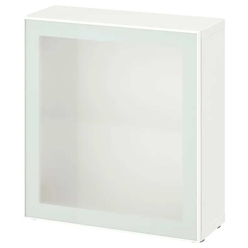 IKEA BESTÅ БЕСТО, стеллаж со стеклянн дверью, белое стекловик / белое / светло-зеленое матовое стекло, 60x22x64 см 694.891.06 фото №1