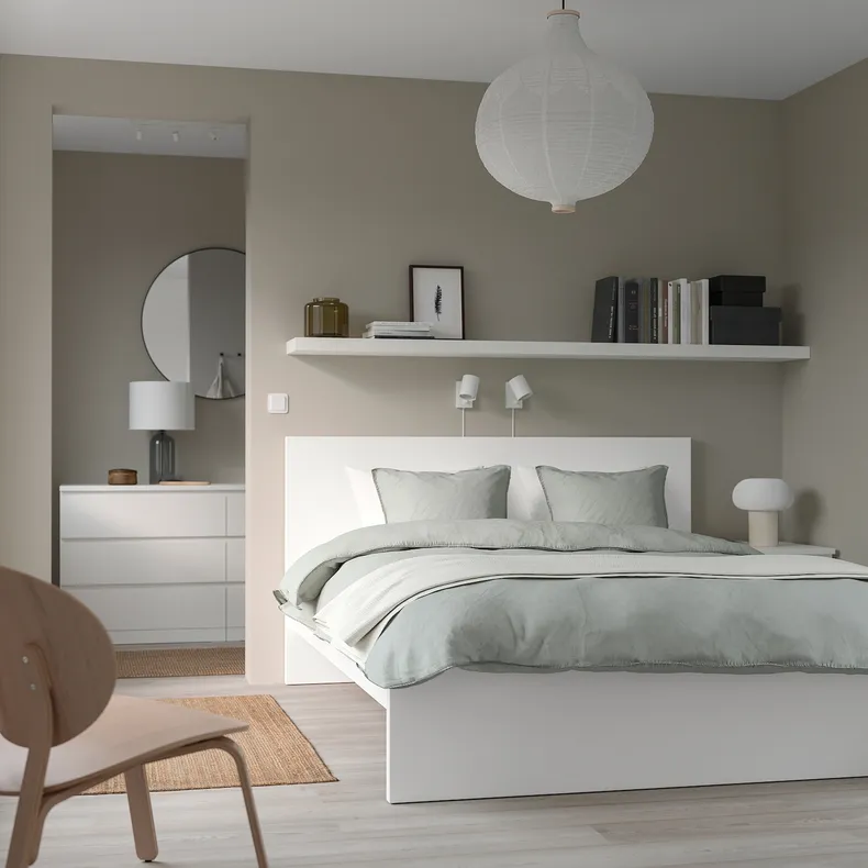 IKEA MALM МАЛЬМ, каркас ліжка, високий, білий / ЛЕНСЕТ, 140x200 см 690.191.44 фото №4