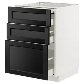 IKEA METOD МЕТОД / MAXIMERA МАКСИМЕРА, напольный шкаф с выдвиж панелью / 3ящ, белый / Лерхиттан с черными пятнами, 60x60 см 594.336.81 фото
