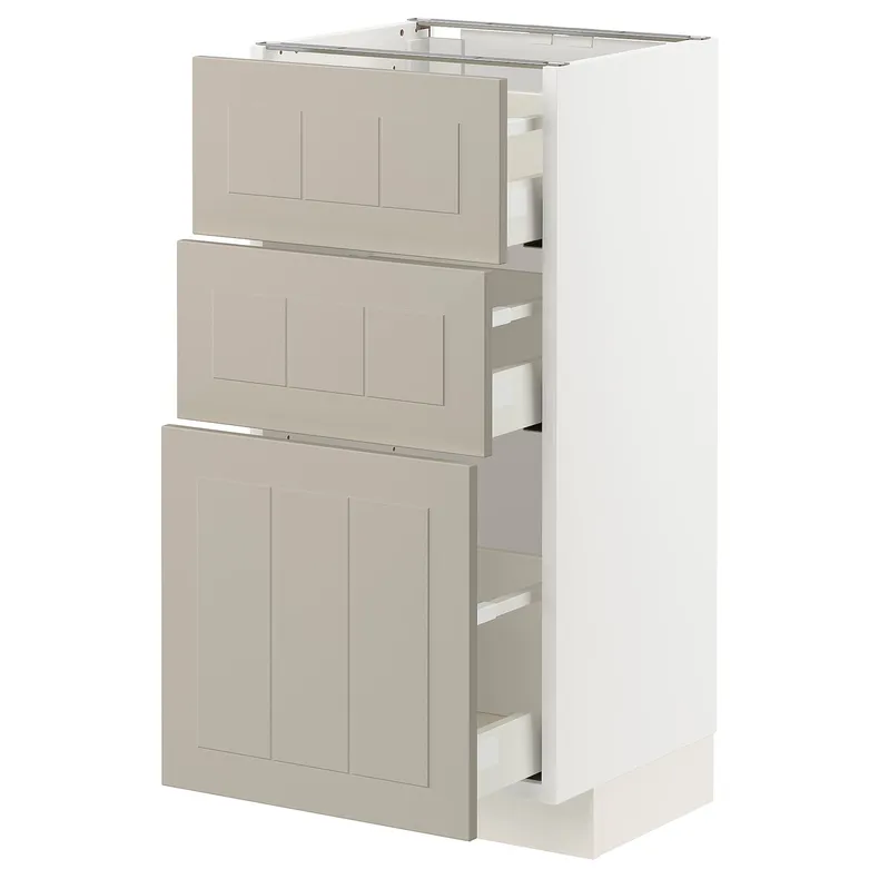 IKEA METOD МЕТОД / MAXIMERA МАКСИМЕРА, напольный шкаф с 3 ящиками, белый / Стенсунд бежевый, 40x37 см 094.081.51 фото №1