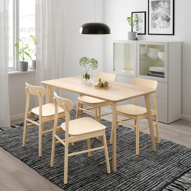 IKEA LISABO ЛІСАБО / RÖNNINGE РЕННІНГЕ, стіл+4 стільці, шпон берези ясена, 140x78 см 392.971.18 фото №2