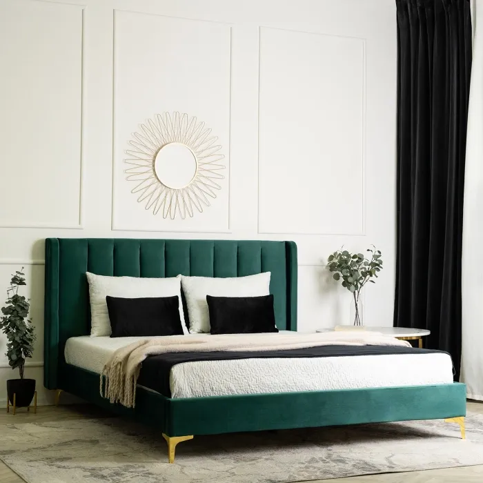 Кровать двуспальная бархатная MEBEL ELITE ARIA Velvet, 160x200 см, Зеленый фото №2