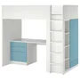 IKEA SMÅSTAD СМОСТАД, кровать-чердак, Белый синий с письменным столом с 4 ящиками, 90x200 см 595.426.37 фото