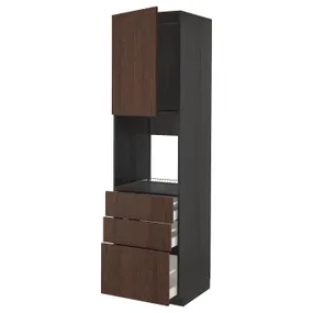 IKEA METOD МЕТОД / MAXIMERA МАКСИМЕРА, высокий шкаф д / духовки / дверь / 3ящика, черный / синарп коричневый, 60x60x220 см 194.626.80 фото