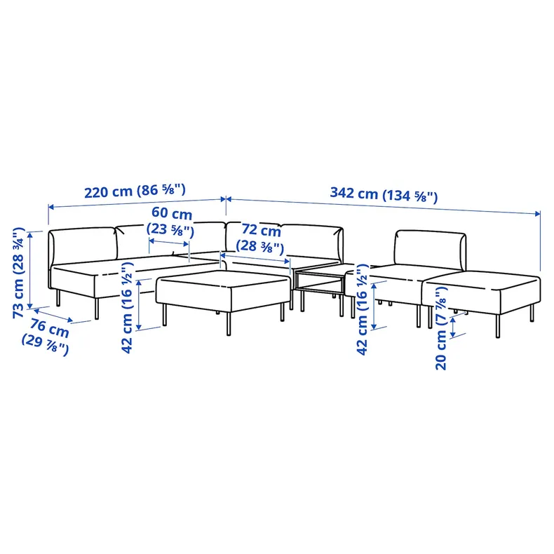 IKEA LILLEHEM ЛІЛЛЕХЕМ, 6-м модульний диван з журн столиком, ВІССЛЕ/бежевий деревина 195.710.47 фото №5