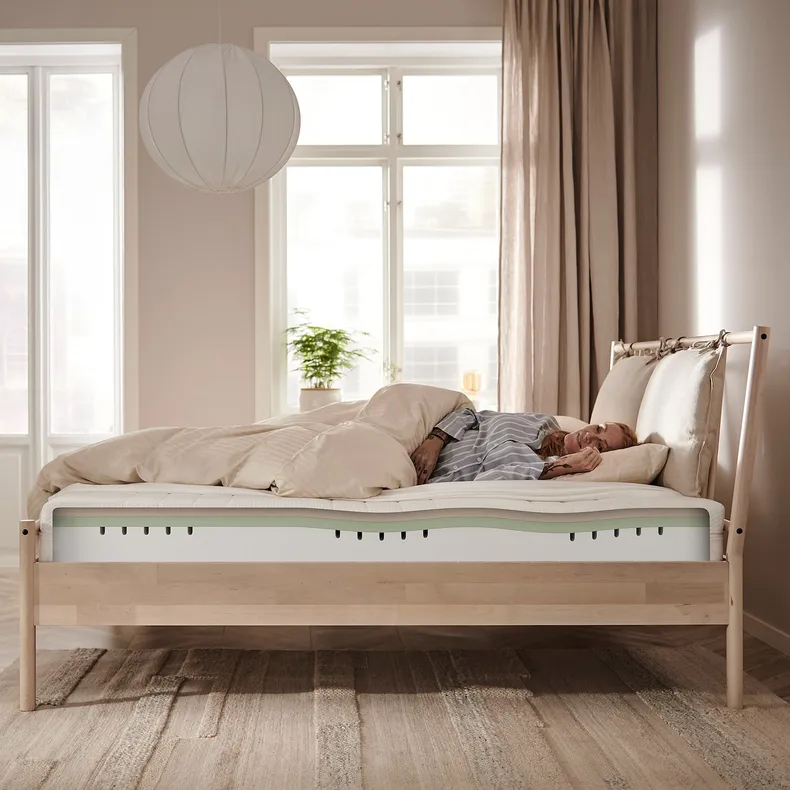 IKEA HEMNES ХЕМНЕС, каркас ліжка з матрацом, біла морилка / ОКРЕХАМН жорсткий, 160x200 см 195.368.17 фото №14