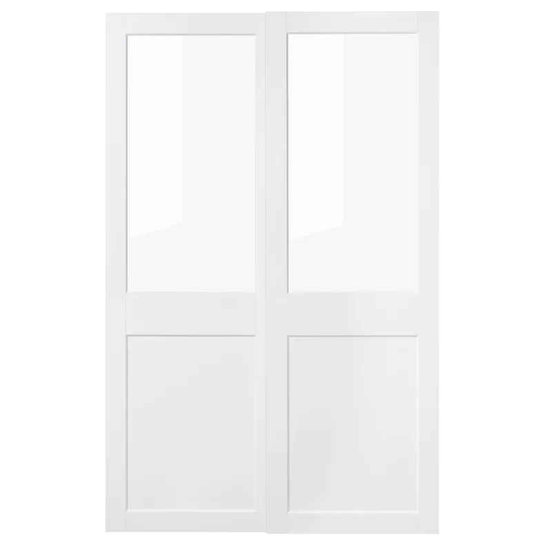 IKEA GRIMO ГРІМО, розсувні дверцята, 2 шт., скло / білий, 150x236 см 405.452.97 фото №1