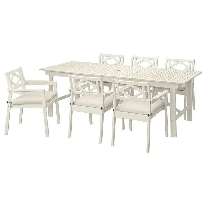IKEA BONDHOLMEN БОНДХОЛЬМЕН, стіл+6 крісел із підлокіт/вуличний, білий/бежевий/бежевий Фрессон/Дувхольмен 095.511.82 фото №1