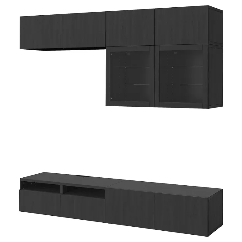 IKEA BESTÅ БЕСТО, комбінація шаф для тв / скляні дверц, чорно-коричневий / ЛАППВІКЕН чорно-коричневий прозоре скло, 240x42x231 см 394.121.56 фото №1