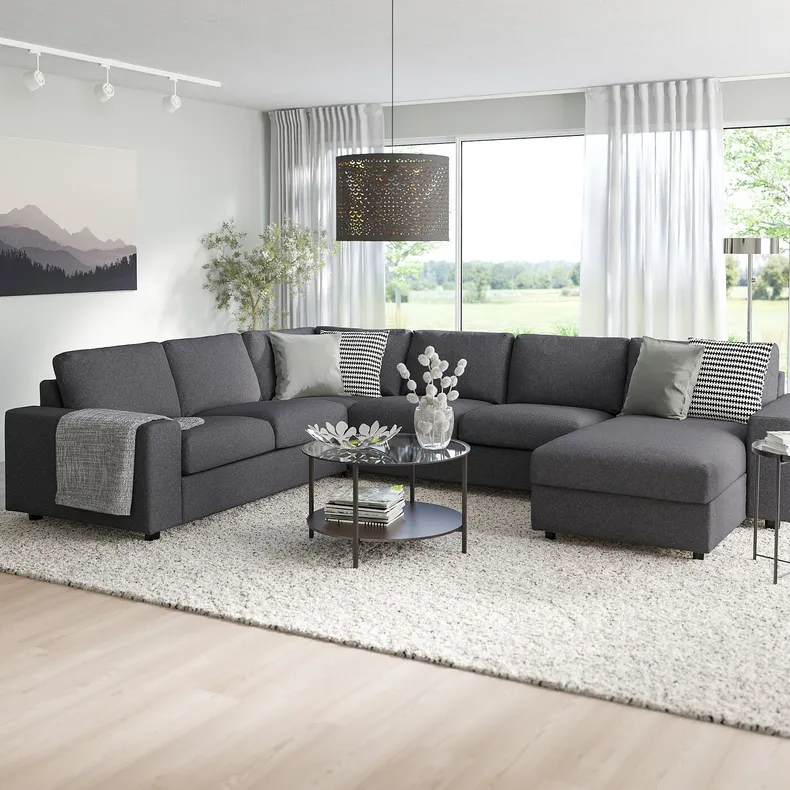 IKEA VIMLE ВІМЛЕ, кутовий диван, 5-місний з кушеткою, з широкими підлокітниками / ГУННАРЕД класичний сірий 494.018.31 фото №2