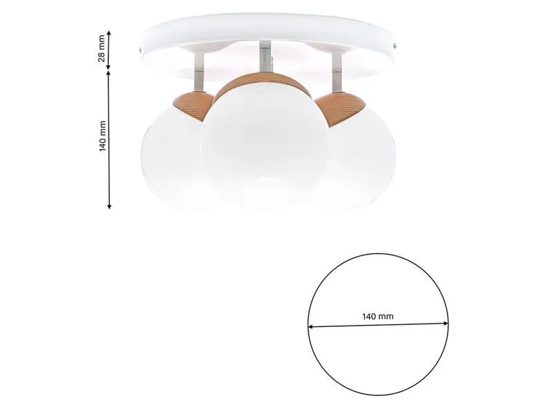BRW Плафон 3-х точечный E14/40W/IP20 белое стекло-дерево Sfera Wood 075562 фото №6