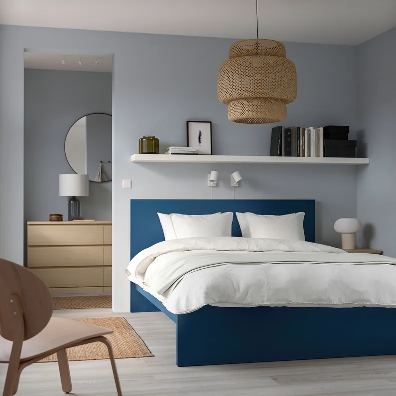 IKEA MALM МАЛЬМ, каркас ліжка, високий, синій / Ліндборн, 160x200 см 795.599.38 фото №3