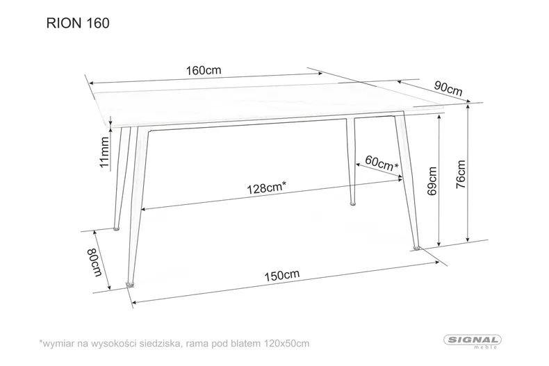 Обідній Стіл SIGNAL RION, білий / чорний каркас 90x160 фото №2