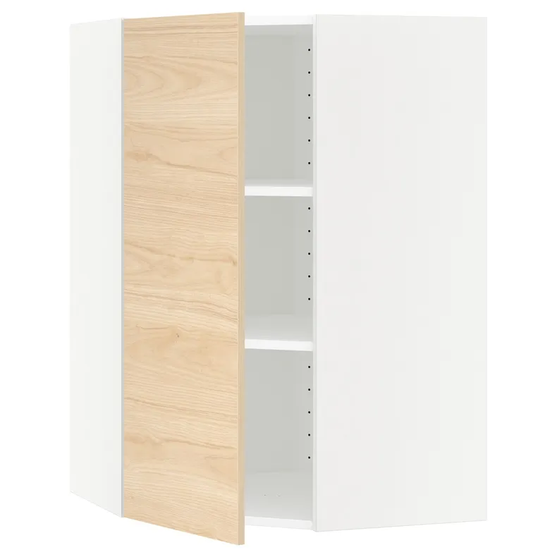 IKEA METOD МЕТОД, кутова навісна шафа з полицями, білий / АСКЕРСУНД під світлий ясен, 68x100 см 992.157.56 фото №1