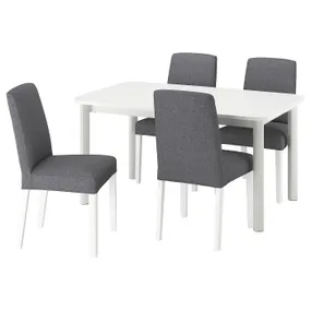 IKEA STRANDTORP СТРАНДТОРП / BERGMUND БЕРГМУНД, стіл+4 стільці, білий / Gunnared середньо-сірий білий, 150 / 205 / 260 см 195.689.31 фото