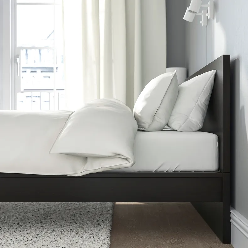 IKEA MALM МАЛЬМ, каркас ліжка з матрацом, чорний / коричневий / бигдаль середньої твердості, 160x200 см 595.444.67 фото №5