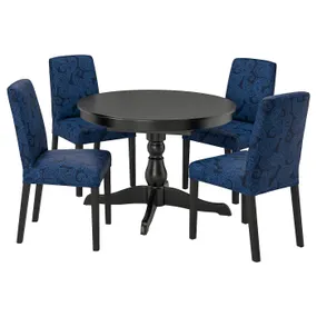 IKEA INGATORP ИНГАТОРП / BERGMUND БЕРГМУНД, стол и 4 стула, черный / Квилсфорс темно-синий / синий, 110 / 155 см 794.289.52 фото