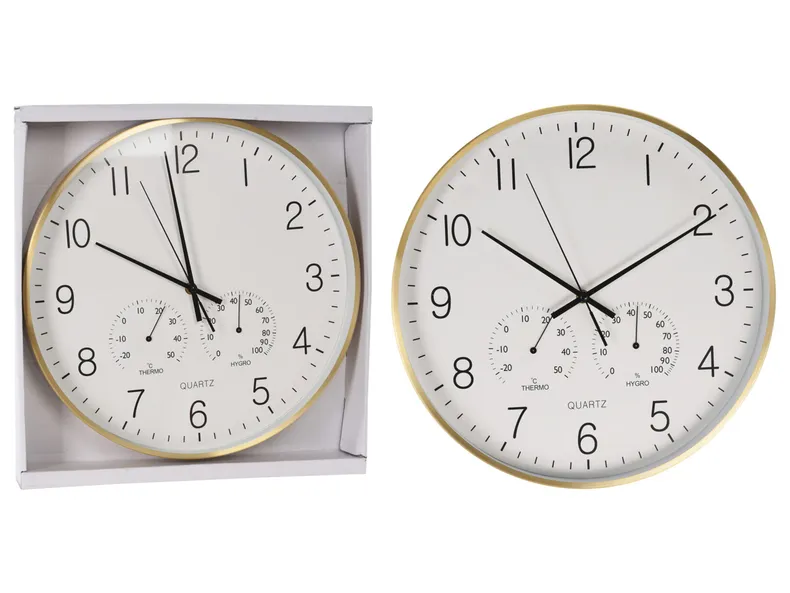 BRW настінний годинник з термометром і гігрометром золотий 093458 фото №2