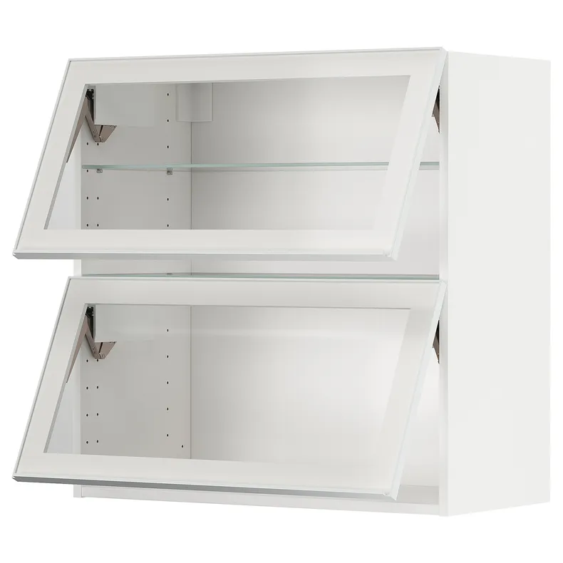 IKEA METOD МЕТОД, навесной горизонтальный шкаф / 2двери, белый / Хейста белое прозрачное стекло, 80x80 см 194.906.02 фото №1