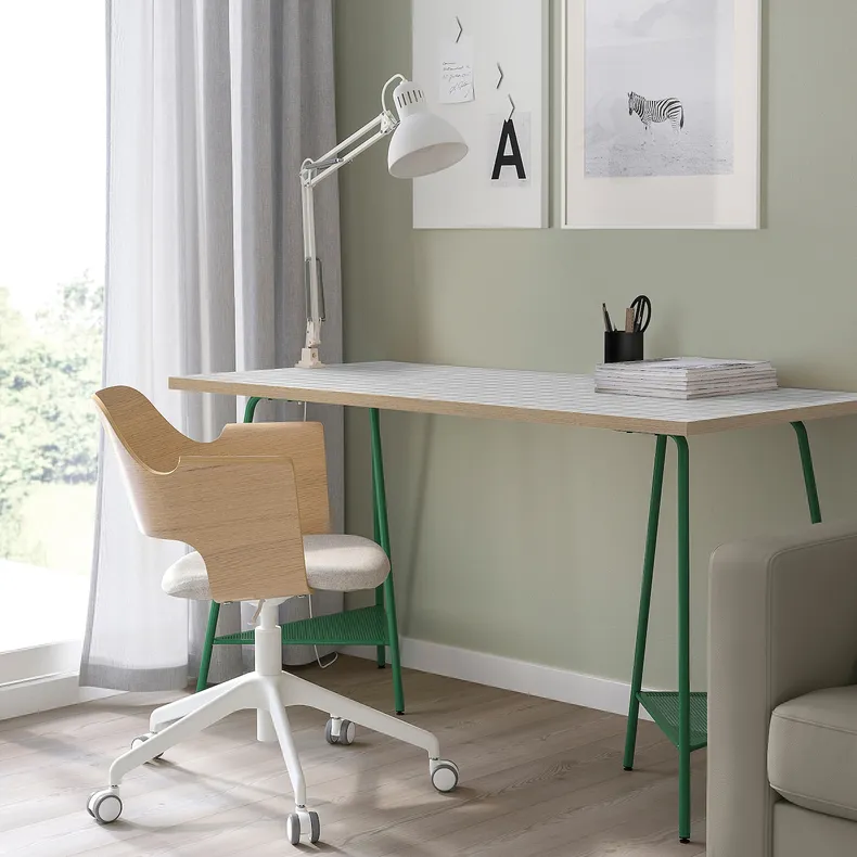 IKEA LAGKAPTEN ЛАГКАПТЕН / TILLSLAG ТИЛЛЬСЛАГ, письменный стол, белый антрацит / зеленый, 140x60 см 895.084.44 фото №7