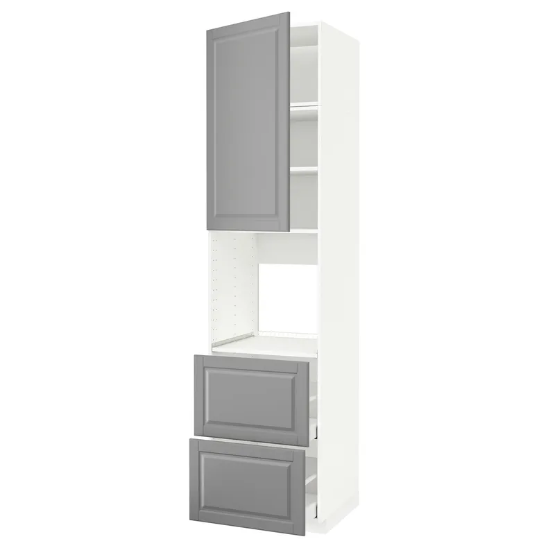IKEA METOD МЕТОД / MAXIMERA МАКСІМЕРА, висока шафа для духовки+дверц / 2шухл, білий / сірий Бодбін, 60x60x240 см 894.684.24 фото №1