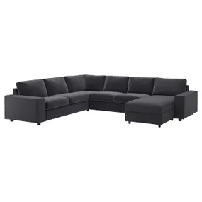 IKEA VIMLE ВІМЛЕ, кутовий диван, 5-місний з кушеткою, з широкими підлокітниками/Djuparp темно-сірий 494.367.84 фото