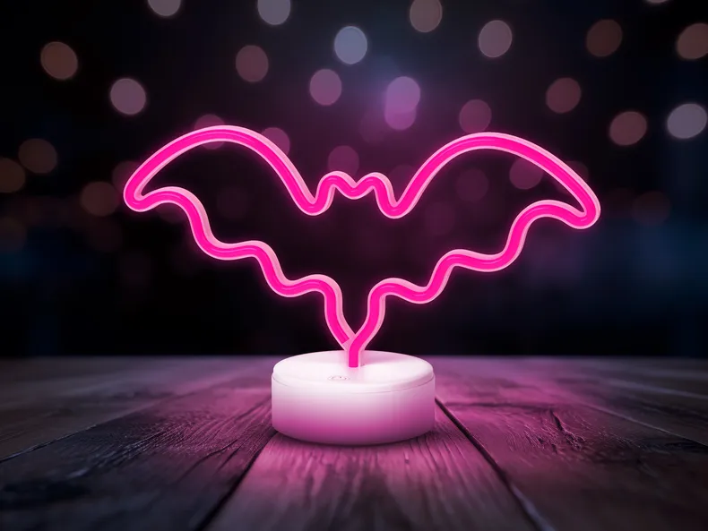 BRW Світлодіодна неонова настільна лампа кажан рожево-біла 093821 фото №2