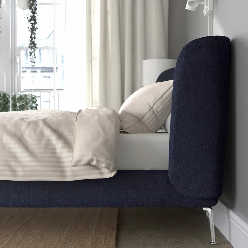 IKEA TUFJORD ТУФЙОРД, каркас ліжка з оббивкою, Талльміра чорно-синій / Ліндбоден, 160x200 см 195.553.73 фото №3