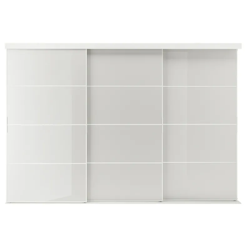 IKEA SKYTTA СКЮТТА / HOKKSUND ХОККСУНД, комбінація розсувних дверцят, білий / глянцевий світло-сірий, 301x205 см 094.227.41 фото №1