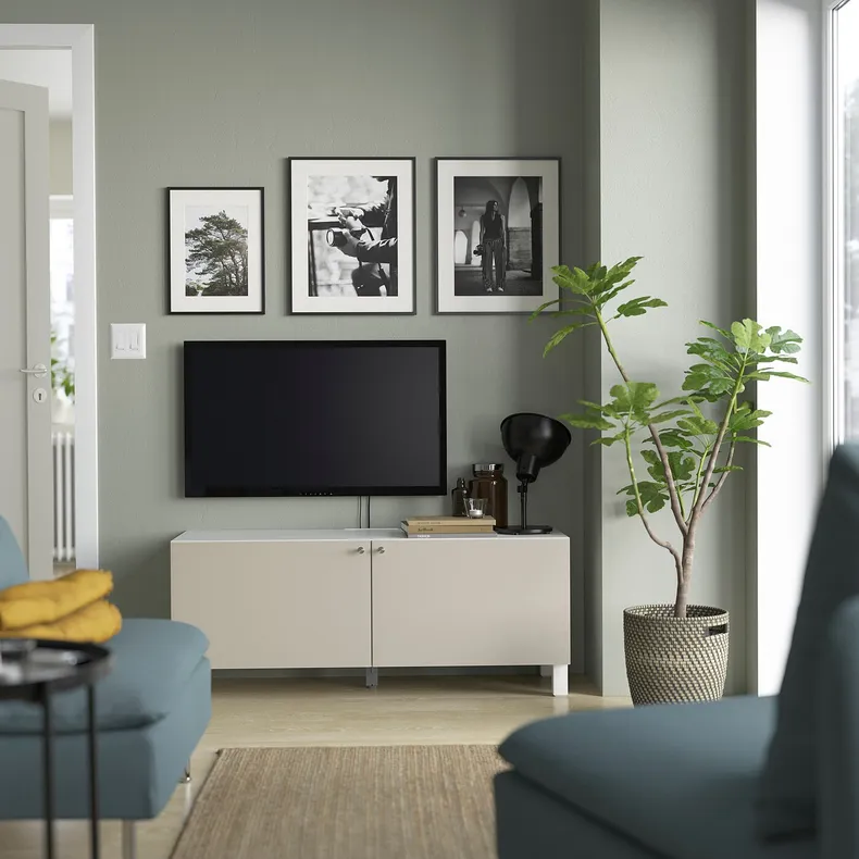 IKEA BESTÅ БЕСТО, тумба для телевізора з дверцятами, білий Lappviken / Stubbarp / світло-сірий / бежевий, 120x42x48 см 094.194.42 фото №3
