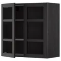 IKEA METOD МЕТОД, навесной шкаф / полки / 2стеклян двери, черный / Лерхиттан с черными пятнами, 80x80 см 794.566.38 фото thumb №1