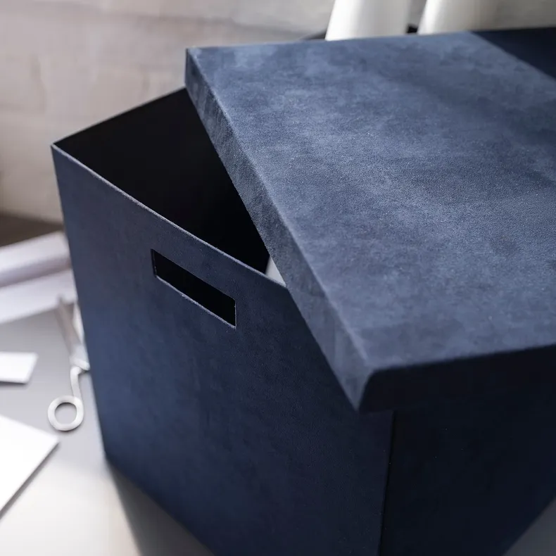 IKEA GJÄTTA ГЙЕТТА, коробка для зберігання з кришкою, темно-синій оксамит, 32x35x32 см 705.704.31 фото №2