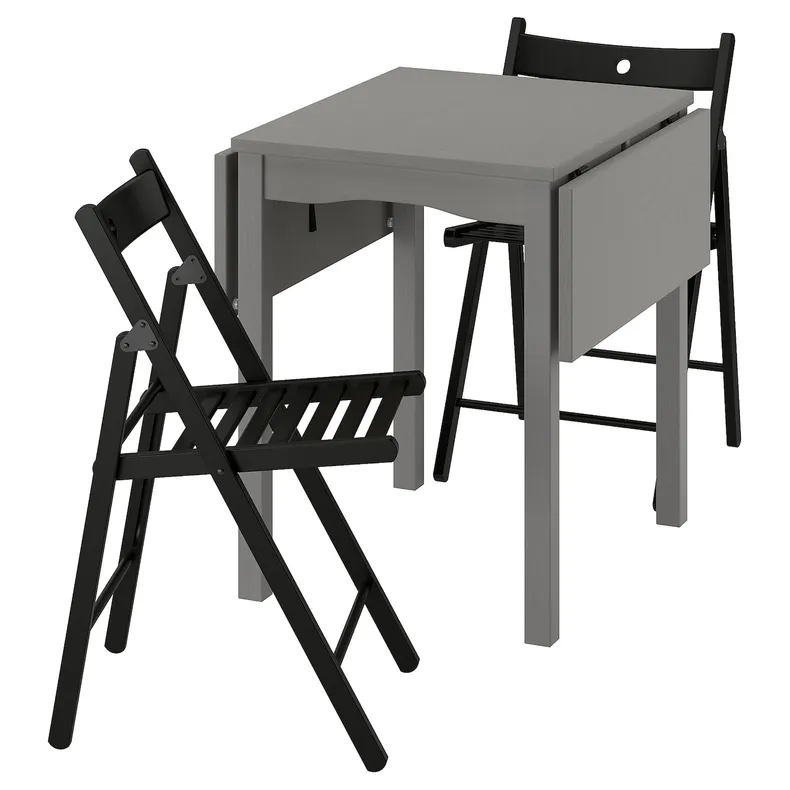 IKEA HAUGA ХАУГА / FRÖSVI ФРЕСВІ, стіл і 2 складані стільці, сірий/чорний, 55x82x109/74 см 595.749.06 фото №1