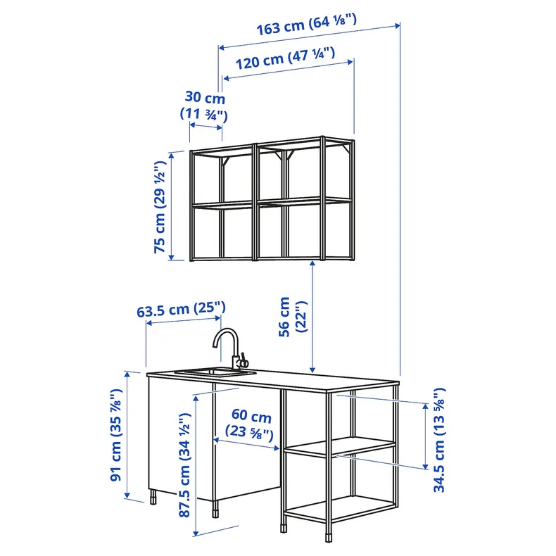 IKEA ENHET ЕНХЕТ, кухня, білий, 163x63.5x222 см 493.372.65 фото №4