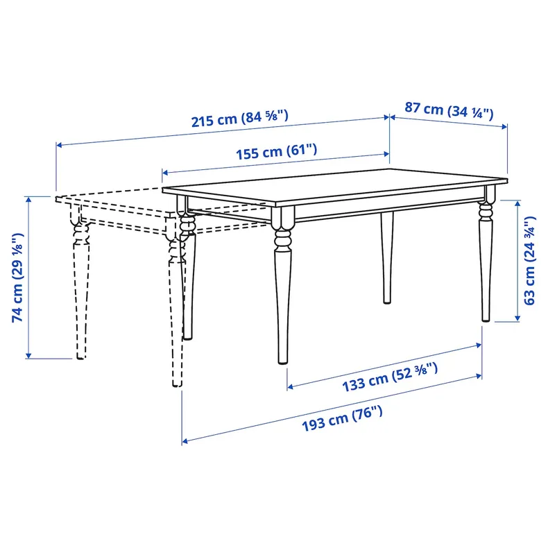 IKEA INGATORP ИНГАТОРП / BERGMUND БЕРГМУНД, стол и 4 стула, черный / Райран темно-синий, 155 / 215 см 894.082.70 фото №5