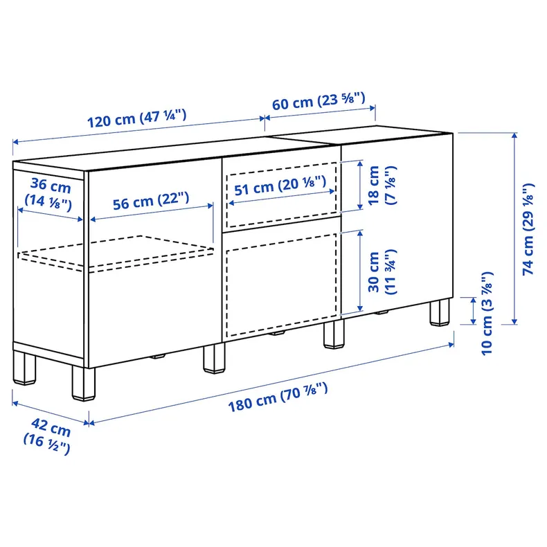 IKEA BESTÅ БЕСТО, комбинация для хранения с ящиками, белый / Ханвикен / Стаббарп бежевый, 180x42x74 см 394.422.00 фото №4