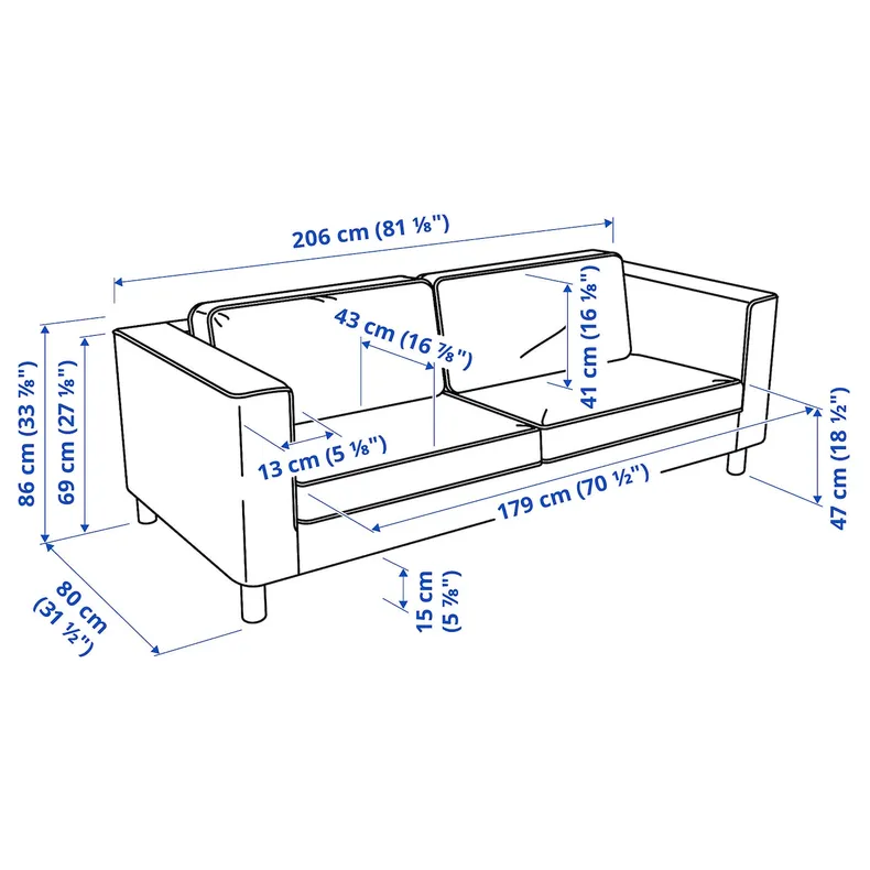 IKEA PÄRUP ПЕРУП, 3-місний диван, Фритуна темно-сіро-блакитна 895.142.42 фото №7