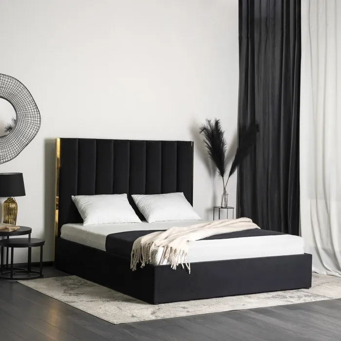 Кровать двуспальная бархатная MEBEL ELITE EMILIO Velvet, 160x200 см, Черный фото №2