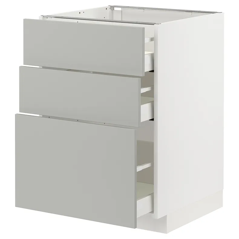 IKEA METOD МЕТОД / MAXIMERA МАКСИМЕРА, напольный шкаф с 3 ящиками, белый / светло-серый, 60x60 см 595.387.20 фото №1