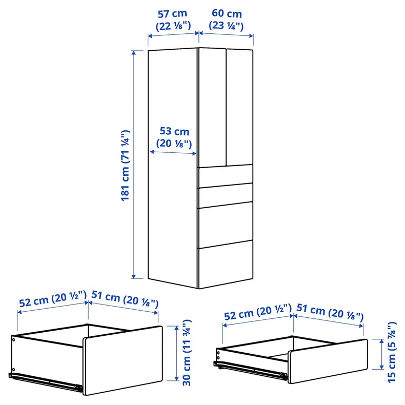 IKEA SMÅSTAD СМОСТАД / PLATSA ПЛАТСА, гардероб, 60x57x181 см 195.465.43 фото №6