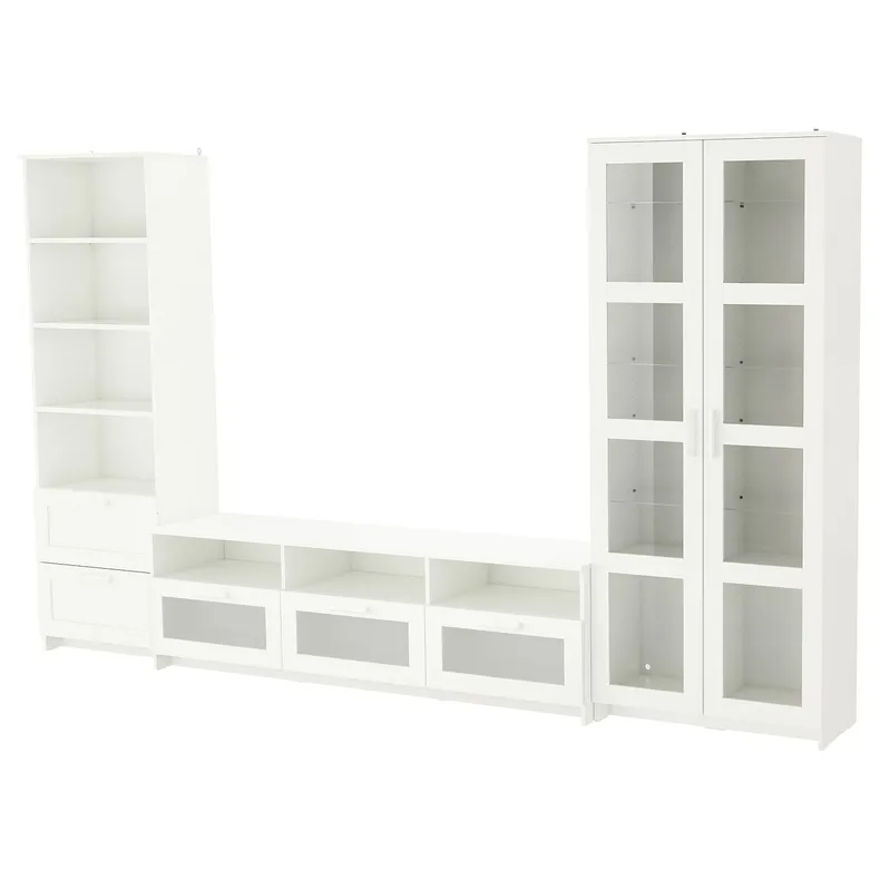 IKEA BRIMNES БРИМНЭС, шкаф для ТВ, комбин / стеклян дверцы, белый, 320x41x190 см 592.782.32 фото №1