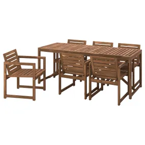 IKEA NÄMMARÖ НЕММАРЕ, стіл+6 крісел із підлокіт / вуличний, світло-коричнева морилка, 200 см 795.443.86 фото