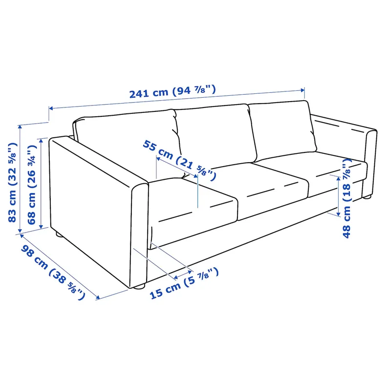 IKEA VIMLE ВИМЛЕ, 3-местный диван, Lejde серо-черный 794.344.01 фото №4