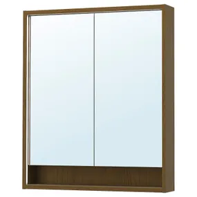 IKEA FAXÄLVEN ФАКСЭЛВЕН, зеркальный шкаф с подсветкой, коричневая имитация дуб, 80x15x95 см 695.167.08 фото