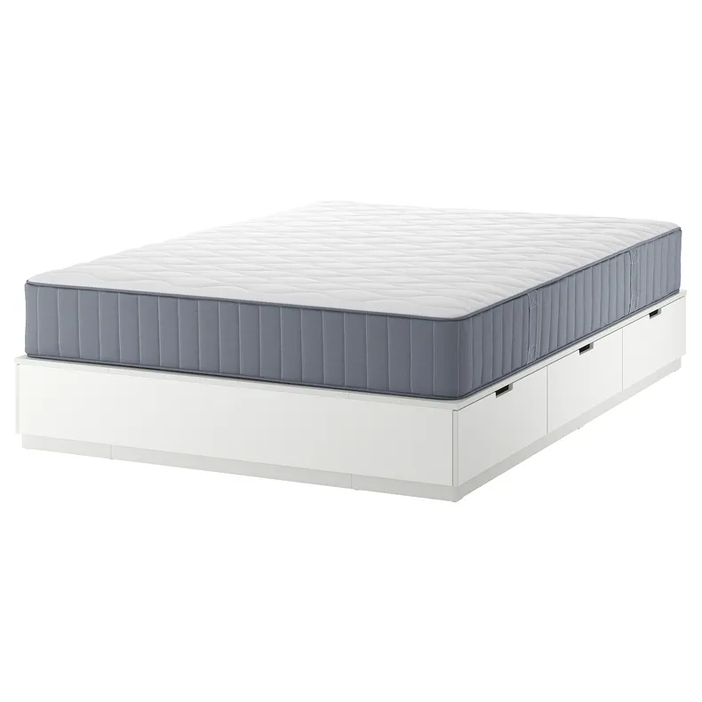 IKEA NORDLI НОРДЛІ, каркас ліжка з відд д / збер і матрац, білий / ВОГСТРАНДА жорсткий, 140x200 см 595.376.88 фото №1